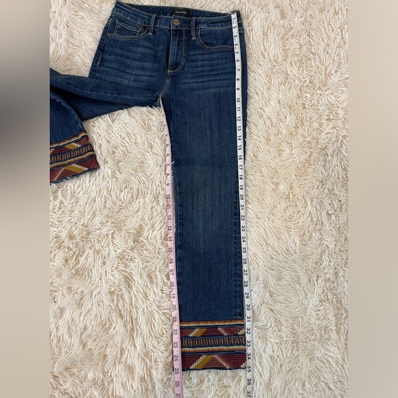 DRIFTWOOD Colette Embroidered Cuff Cropped Jeans SZ W25 L26 blue brown mid rise - Picture 6 of 8